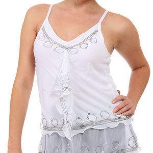 Ruffled Beaded Spaghetti Top